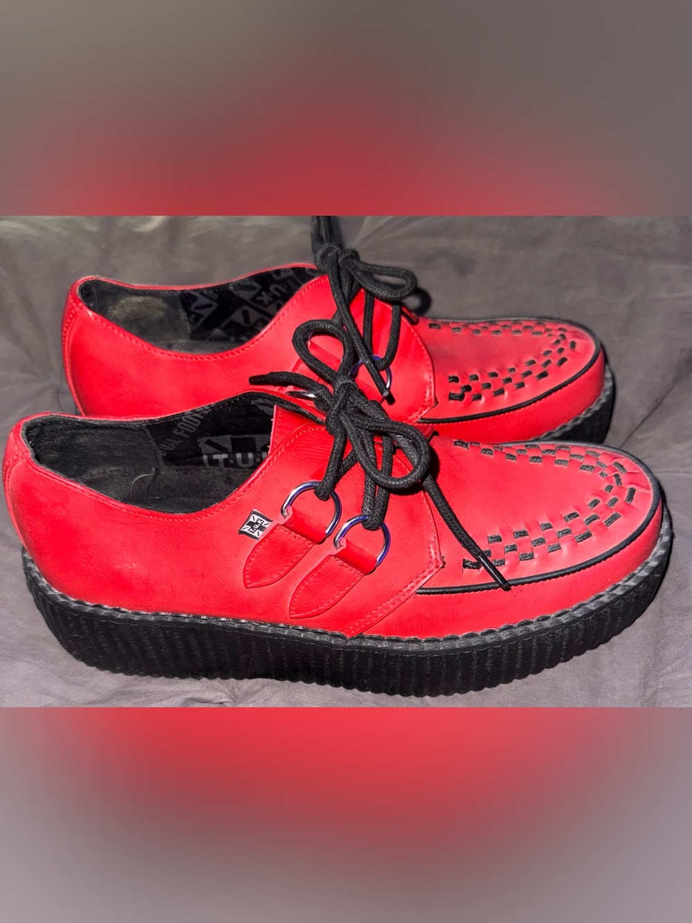 T.U.K Men's Red Lace-Up Creeper Platform Shoes